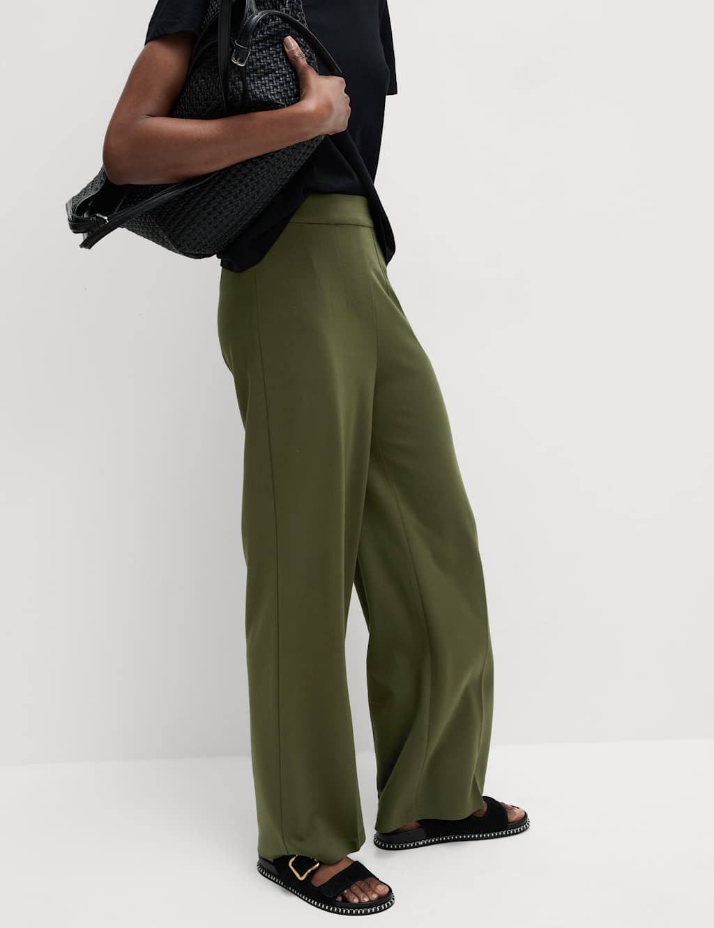 Jersey Wide Leg Trousers with Stretch 1 of 5