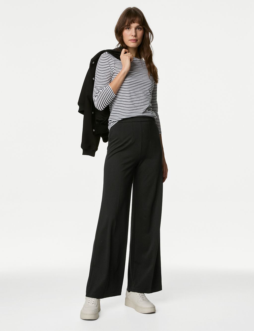 Jersey Wide Leg Trousers with Stretch 1 of 6