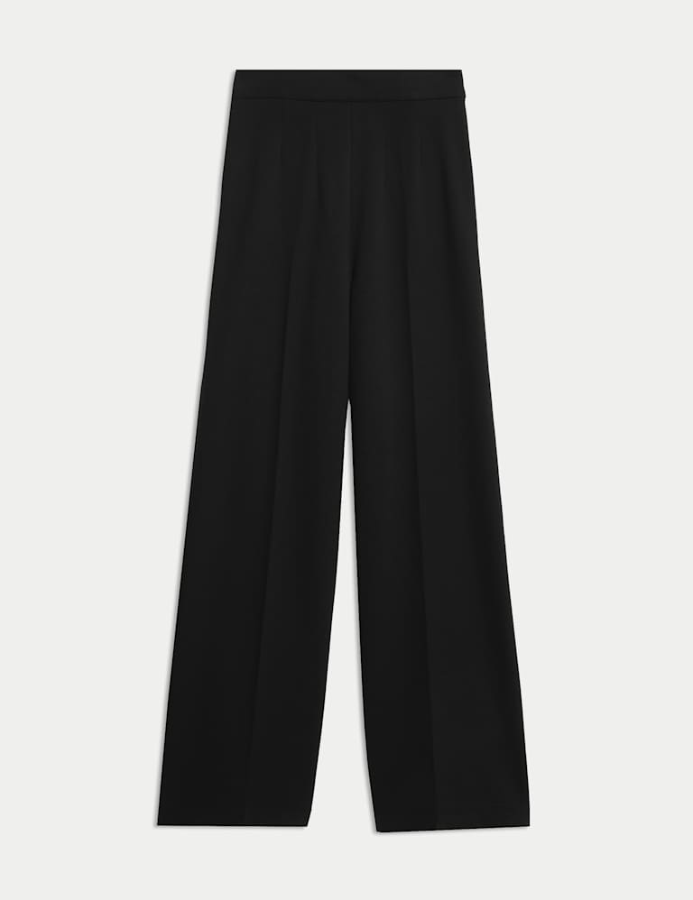 Plus Size Black Elasticated Stretch Straight Leg Trousers - Petite