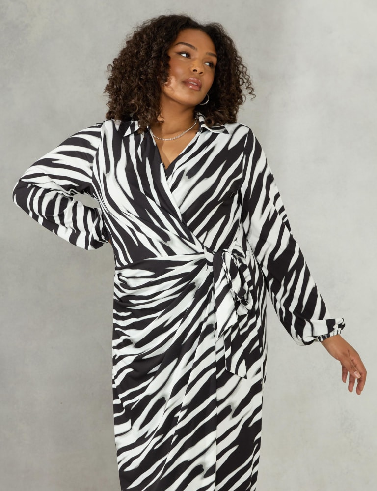 Jersey Zebra Print Midi Relaxed Wrap Dress