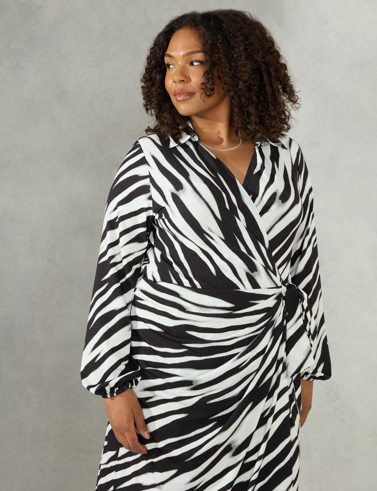 Plus Zebra Print Blouson Sleeve Wrap Dress