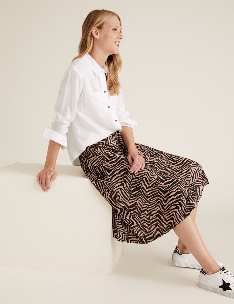 Jersey Zebra Print Pleated Midi Skirt M S Collection M S