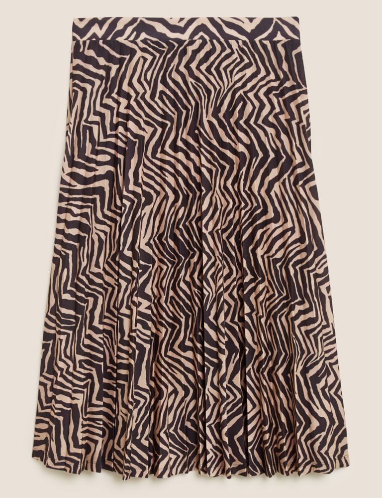 Jersey Zebra Print Pleated Midi Skirt 2 of 5