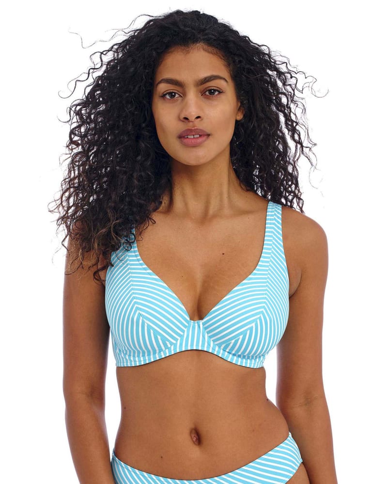 Jewel Cove Striped Wired Plunge Bikini Top 1 of 5