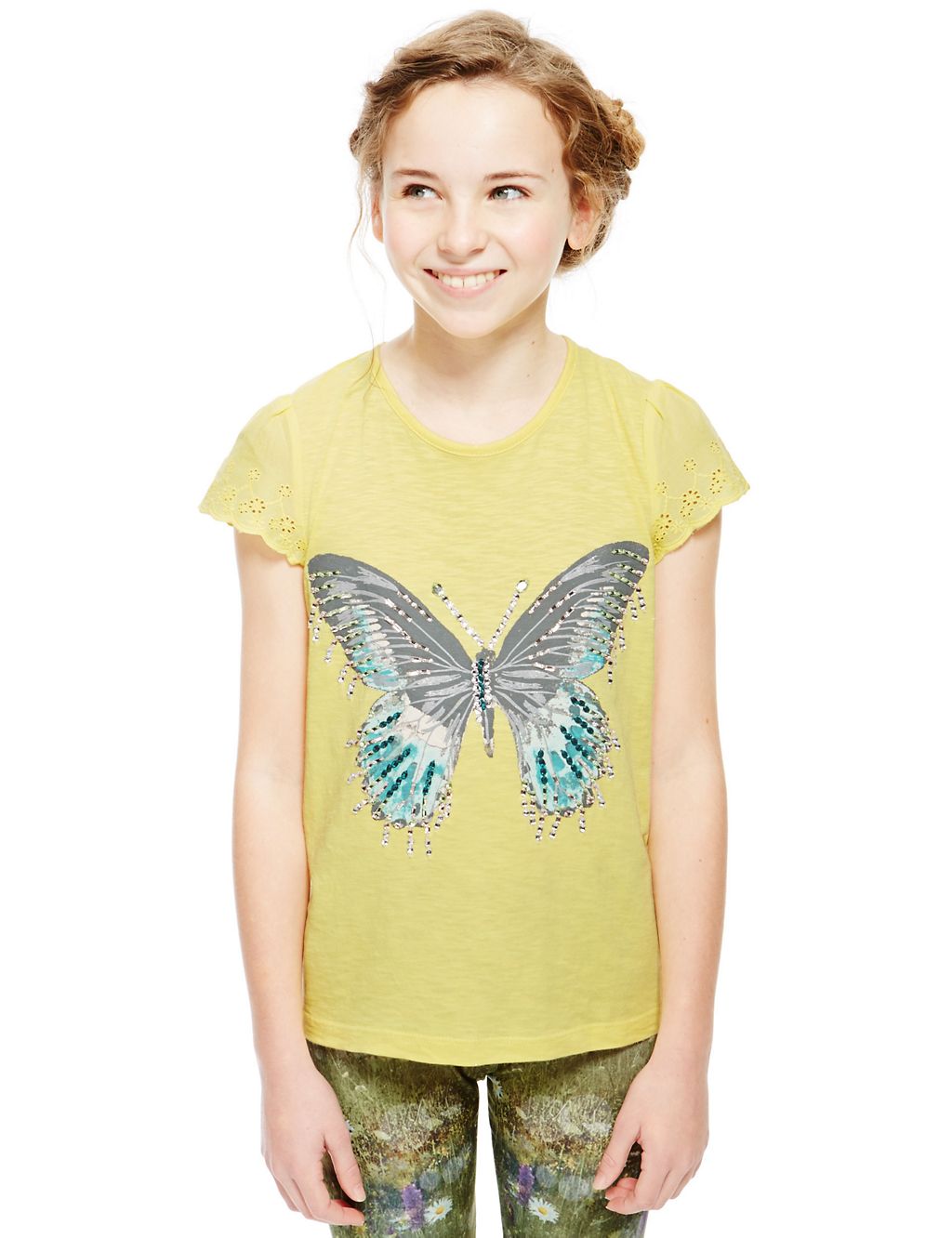 Jewel Embellished Butterfly Print T-Shirt with Modal (5-14 Years) 3 of 4