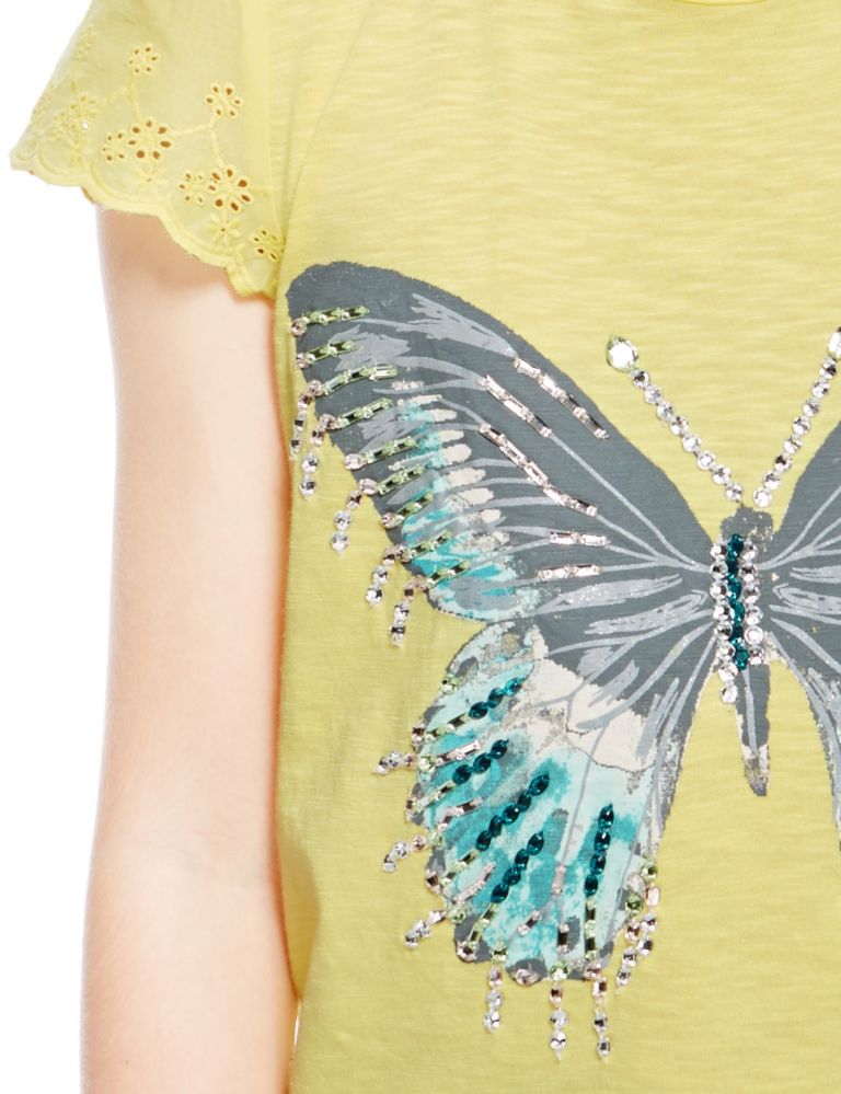 Jewel Embellished Butterfly Print T-Shirt with Modal (5-14 Years) 4 of 4