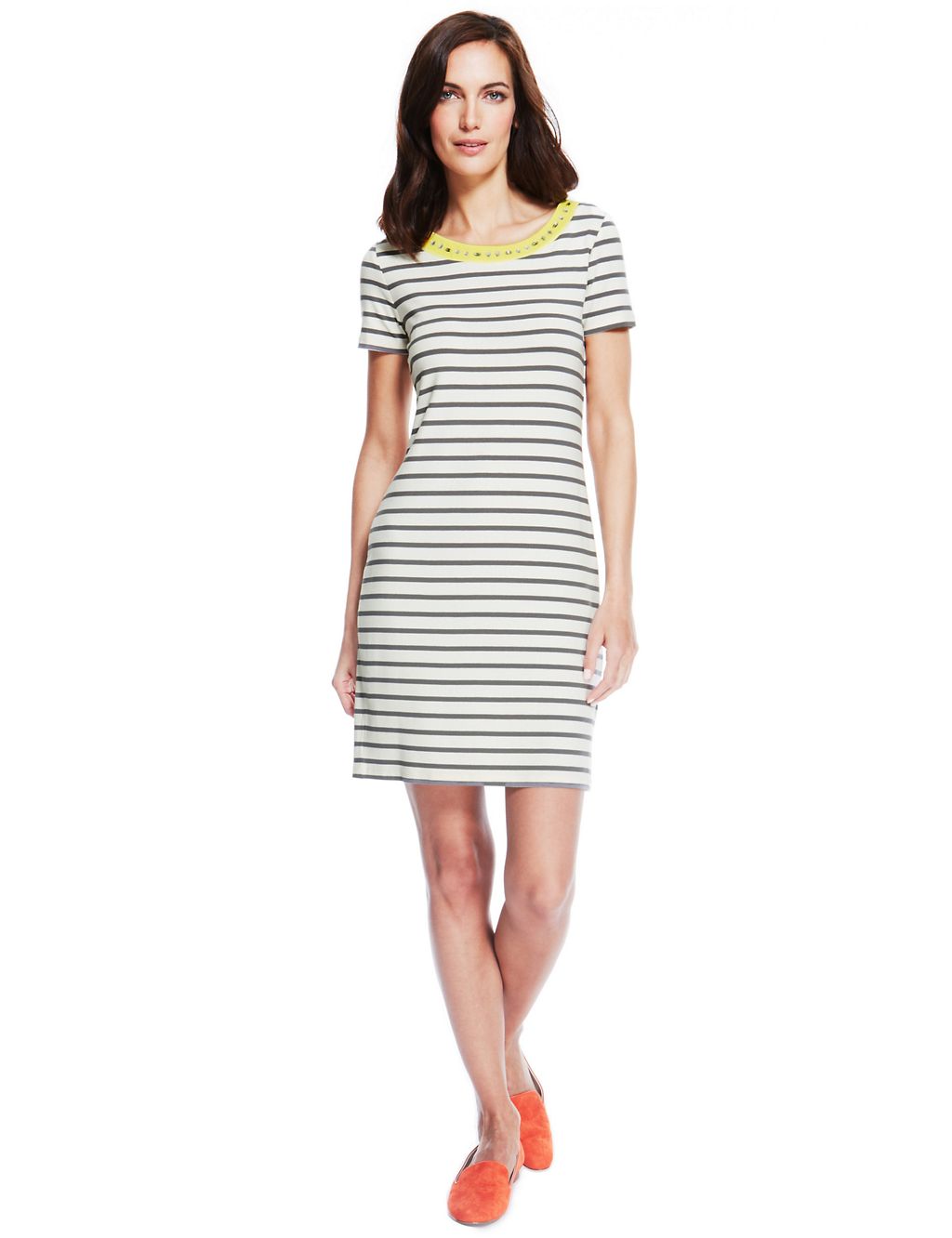 Jewel Neckline Striped T-Shirt Dress 2 of 5