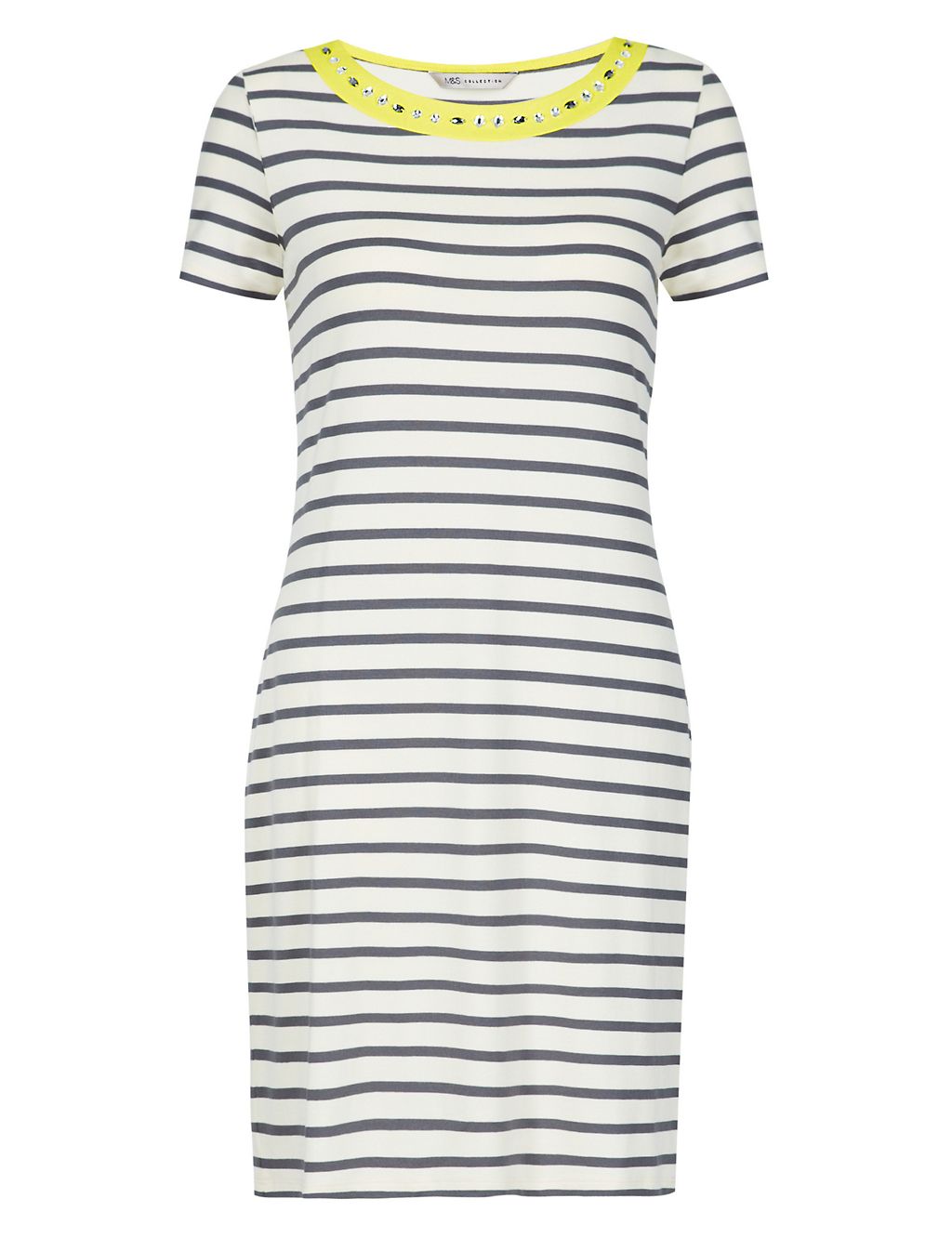 Jewel Neckline Striped T-Shirt Dress 4 of 5