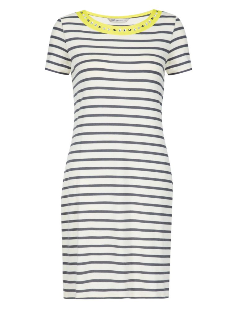 Jewel Neckline Striped T-Shirt Dress 4 of 5