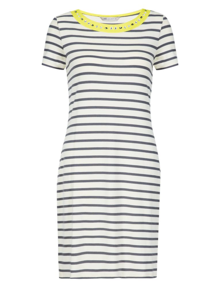 Jewel Neckline Striped T-Shirt Dress 3 of 5