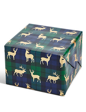 Joyeux Noel Blue & Green Tartan 3m Christmas Wrapping Paper Image 2 of 4