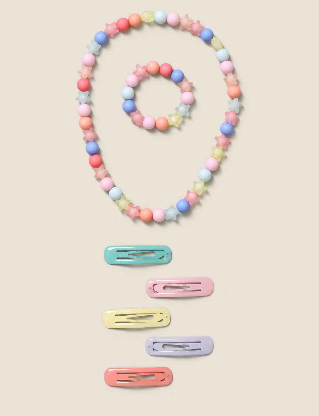 Kids'  Beaded Necklace, Bracelet and Snap Clips Set 1 of 2