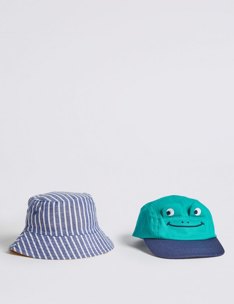 Kids’ 2 Pack Frog Cap & Bucket Hats (0-6 Years) 1 of 4