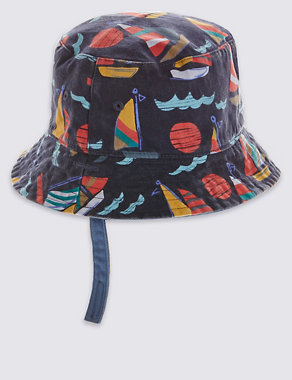 Kids' 2 Pack Pure Cotton Boat Print Safe in the Sun Hats Image 2 of 5