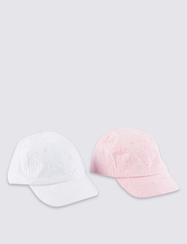 Kids' 2 Pack Pure Cotton Broderie Baseball Caps 1 of 1