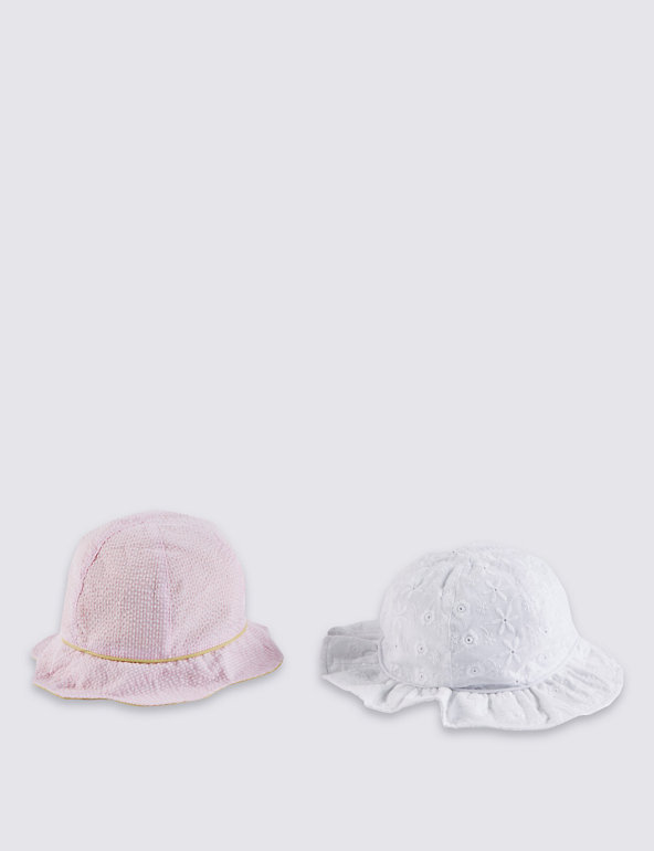 Kids' 2 Pack Pure Cotton Broderie Pull On Hats Image 1 of 1