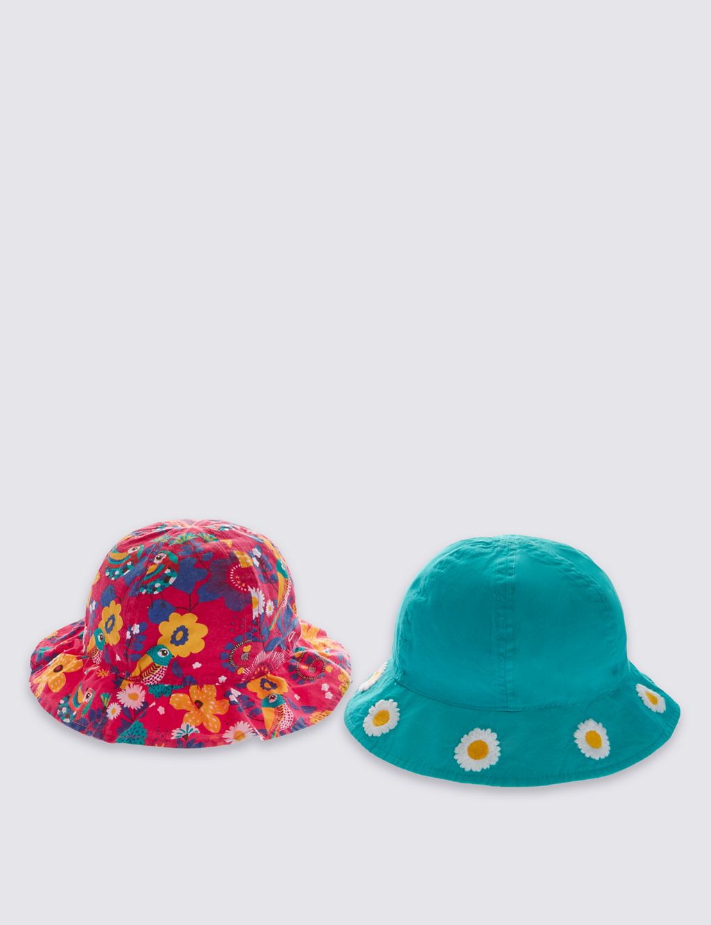 Kids' 2 Pack Pure Cotton Daisy Print Safe in the Sun Hats 3 of 5