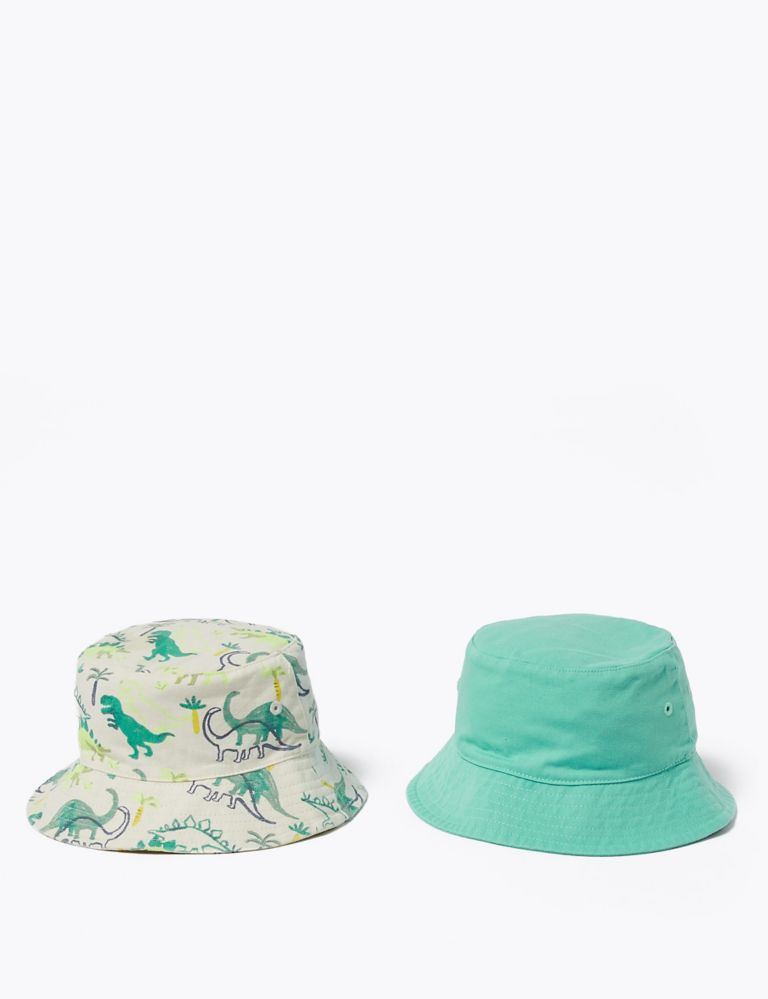 Kids' 2 Pack Pure Cotton Dinosaur Sun Hats (1-6 Yrs) 1 of 5