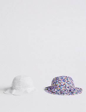 Kids' 2 Pack Pure Cotton Ditsy Hats (0 Month - 6 Years) Image 2 of 5