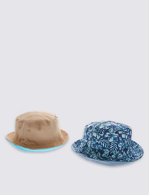 Kids' 2 Pack Pure Cotton Reversible Hats Image 2 of 4