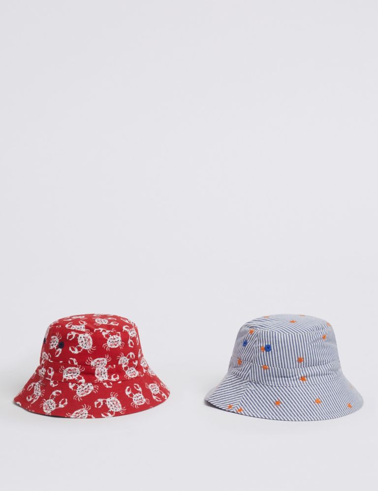Kids’ 2 Pack Pure Cotton Reversible Sun Hats (0 Month - 6 Years) 1 of 5
