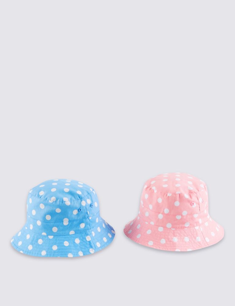 Kids' 2 Pack Pure Cotton Spotted Safe in the Sun Hats 1 of 1