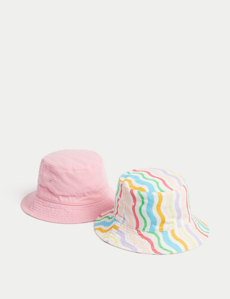 M&S Girls 2pk Pure Cotton Sun Hats (1-13 yrs) - 12-18 - Pink Mix