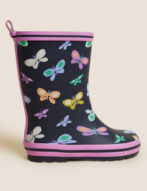 Marks & Spencer Girls Shoes Boots Rain Boots 3 Small Kids Butterfly Wellies 
