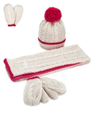 Kids' Cable Knit Hat, Scarf & Gloves Set M&S