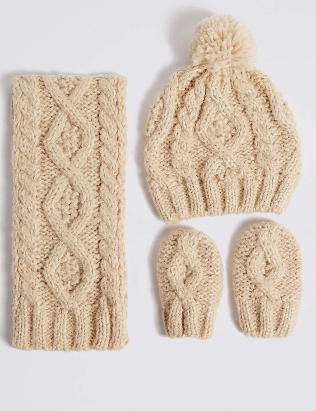 Kids' Cable Knit Hat, Scarf & Gloves Set M&S
