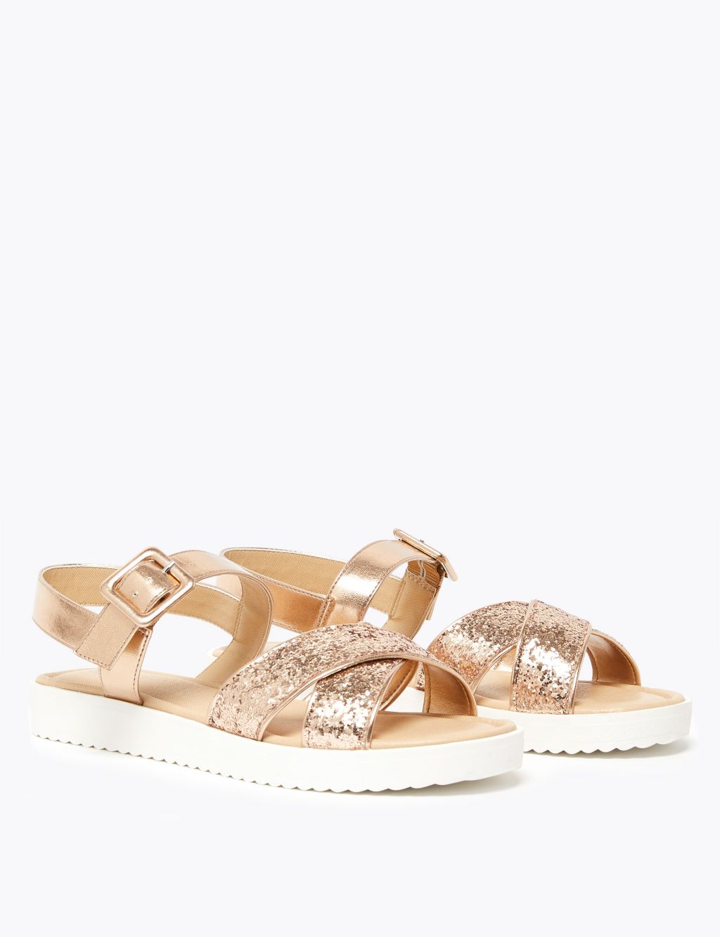 Kids' Cross Vamp Glitter Sandals (13 Small - 6 Large) | M&S