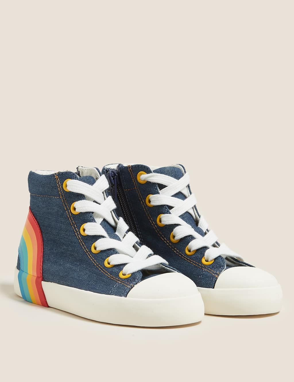 Kids' Denim Rainbow High Top Trainers (5 Small - 12 Small) 1 of 5