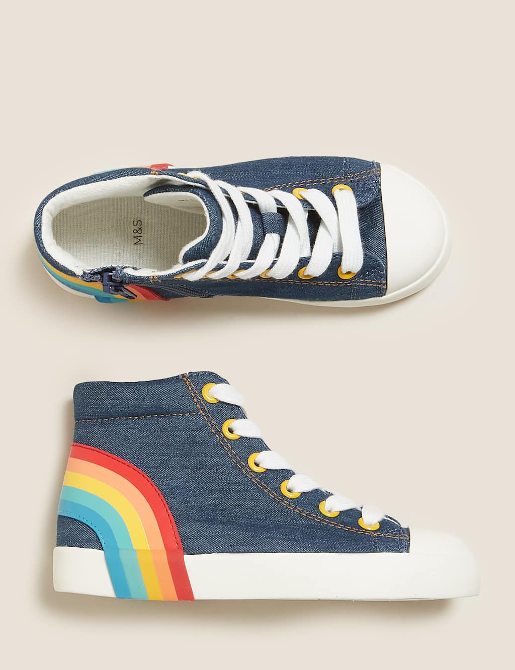 Kids' Denim Rainbow High Top Trainers (5 Small - 12 Small) 2 of 5