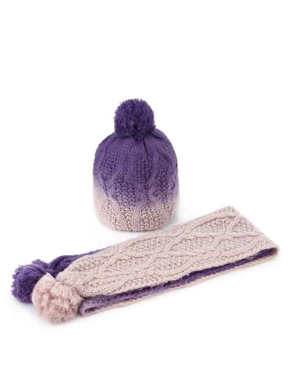 Kids' Dip Dye Chunky Knit Hat & Scarf Set Image 1 of 2