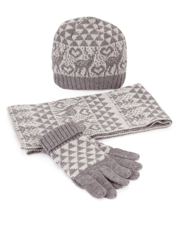 Kids' Fair Isle Hat, Scarf & Gloves Set with Wool Image 1 of 1