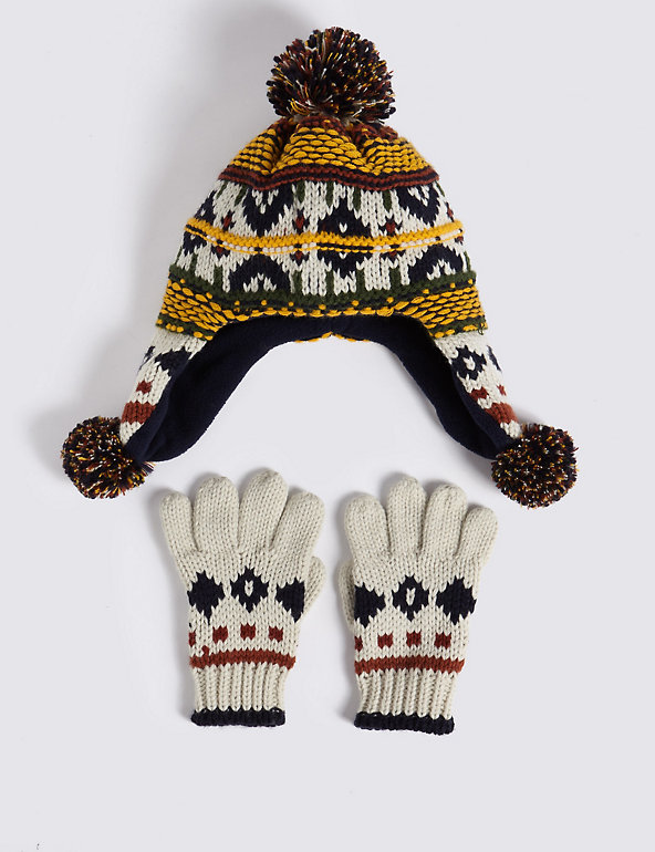 Kids’ Fairisle Trapper Hat & Gloves Set Image 1 of 1