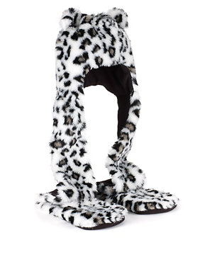 Kids' Faux Fur Dalmatian Design Trapper Hat Image 2 of 3
