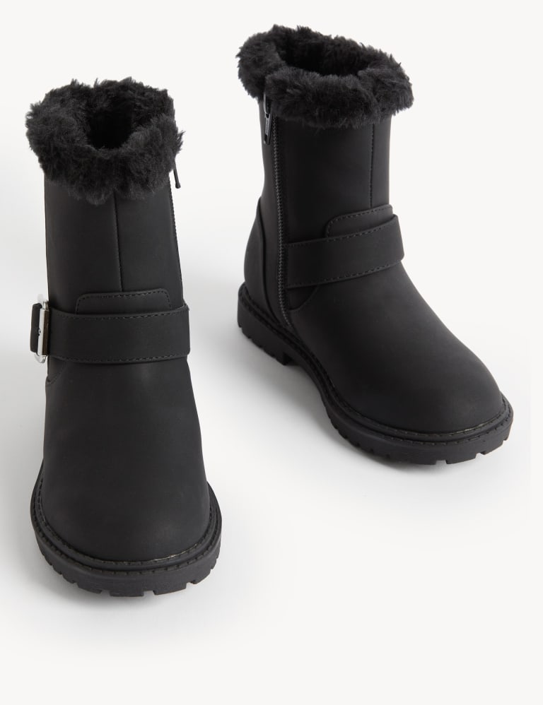 Kids Faux Fur Lined Buckle Ankle Boots 4 Small 13 Small