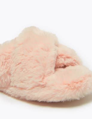 girls fluffy slider slippers