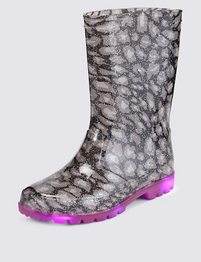 Kids' Flashing Lights Leopard Print Welly Boots Image 2 of 6