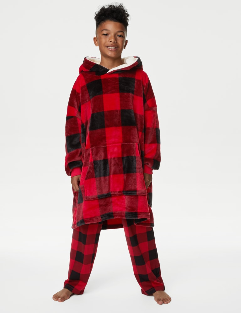 Kids' Fleece Checked Oversized Family Christmas Hoodie (3-16 Yrs) | Mu0026S  Collection | Mu0026S