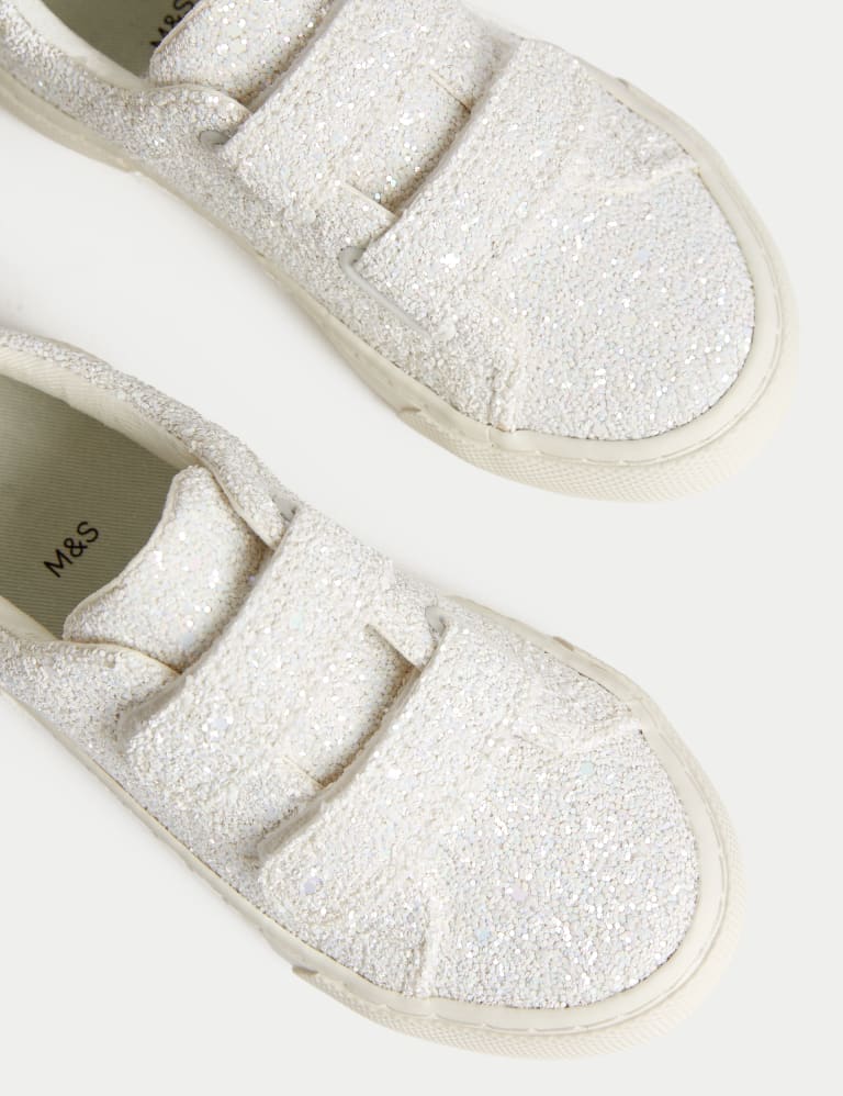 Kids Glitter Riptape Trainers 4 Small 2 Large M S