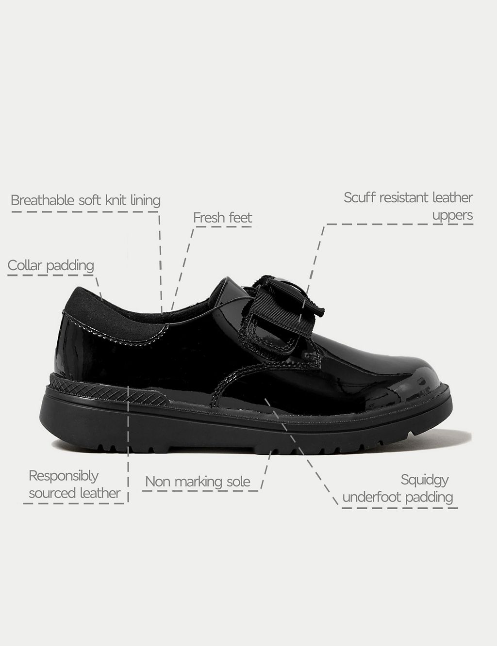 Kids' Leather Freshfeet™ Bow School Shoes (8 Small - 1 Large) 5 of 7