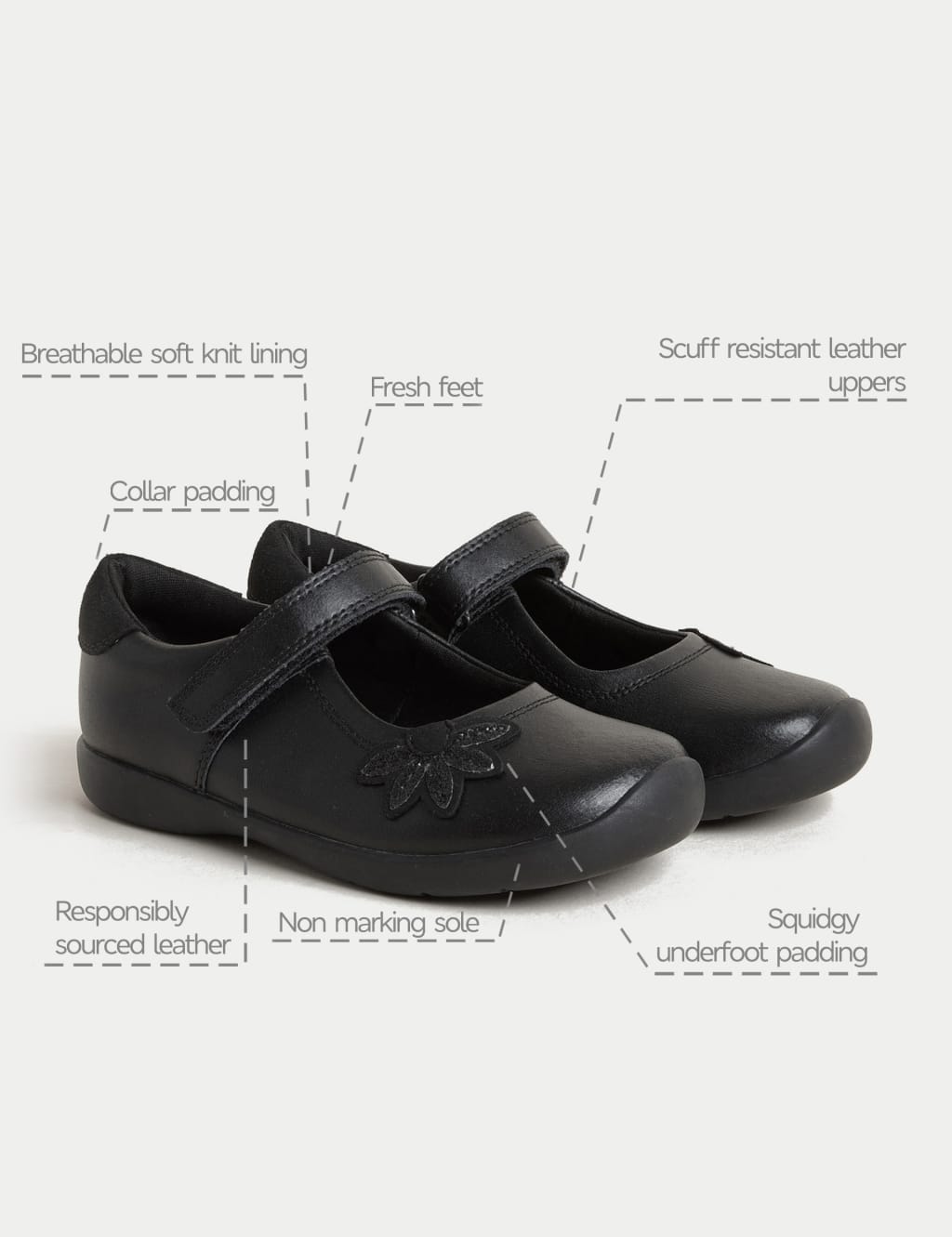 Kids Leather Freshfeet School Shoes 8 Small 2 Large M S