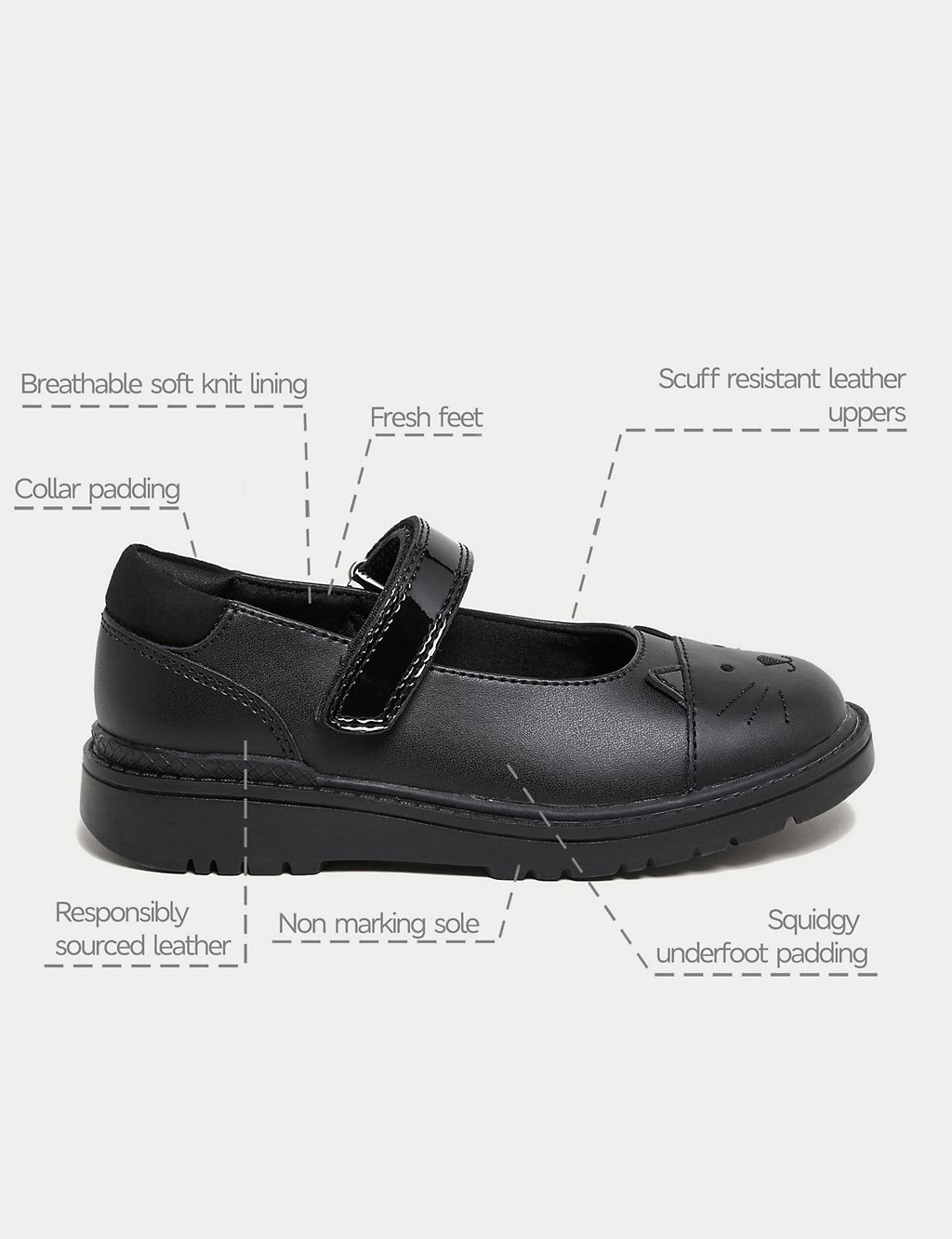 Kids' Leather Mary Jane Cat School Shoes (8 Small - 1 Large) 5 of 5