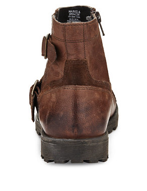 Kids' Leather Twin Strap Buckle Ankle Boots Image 2 of 5