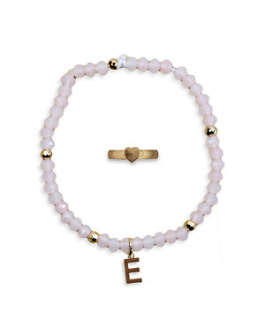 Kids' Letter E Assorted Bead Bracelet & Ring Set Image 2 of 3