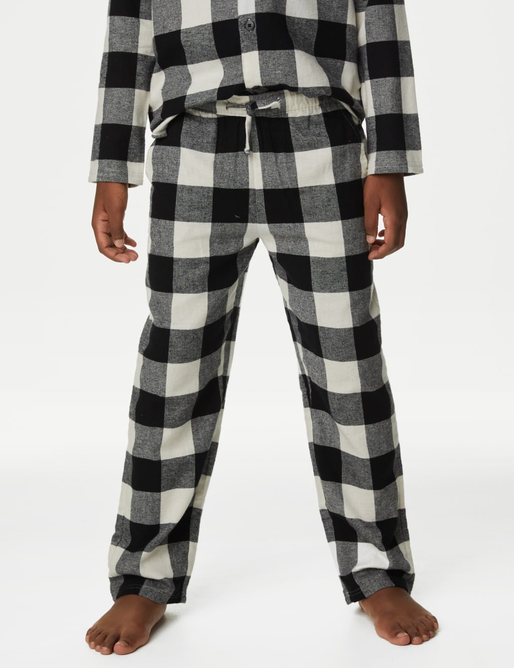 Black White Buffalo Plaid Men Pajamas Pants, Tartan Check