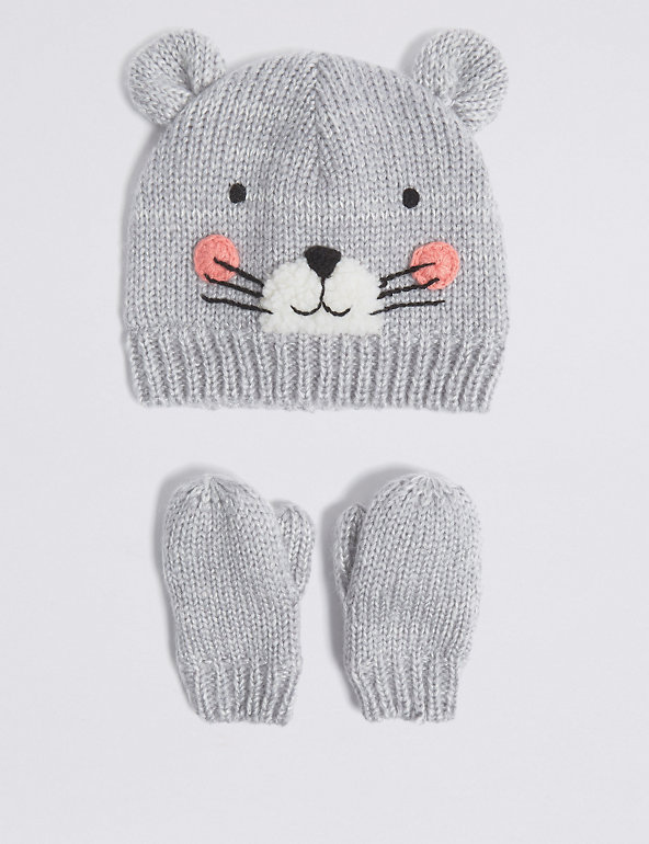 Kids' Mouse Hat & Mittens Set Image 1 of 1