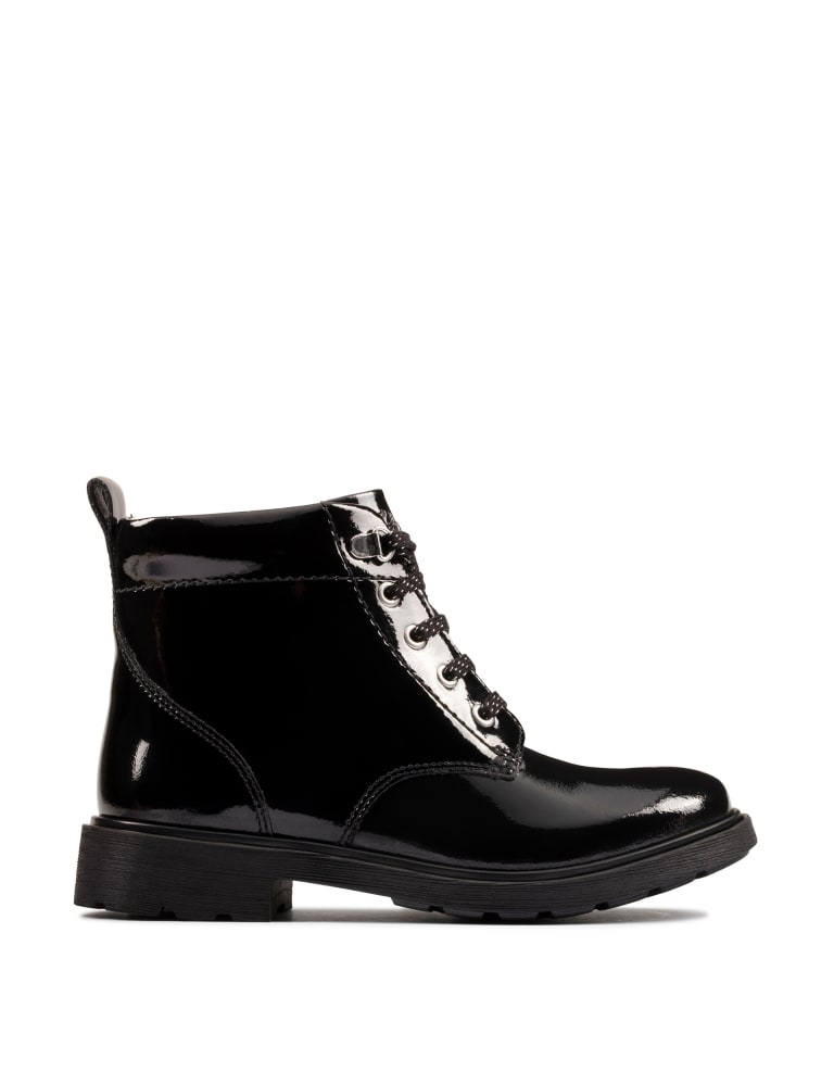 Clarks patent ankle boots outlet